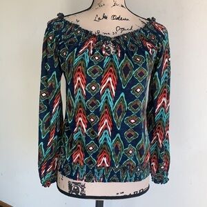 Lucky Brand Off Shoulder Boho Aztec Blouse